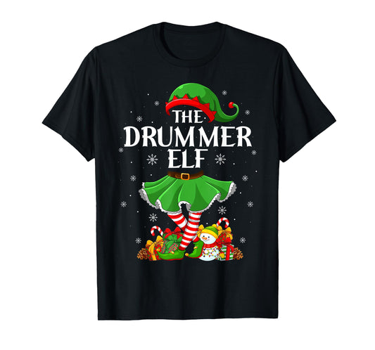Drummer Elf Christmas Family Elf Squad Xmas Girls Women T-Shirt