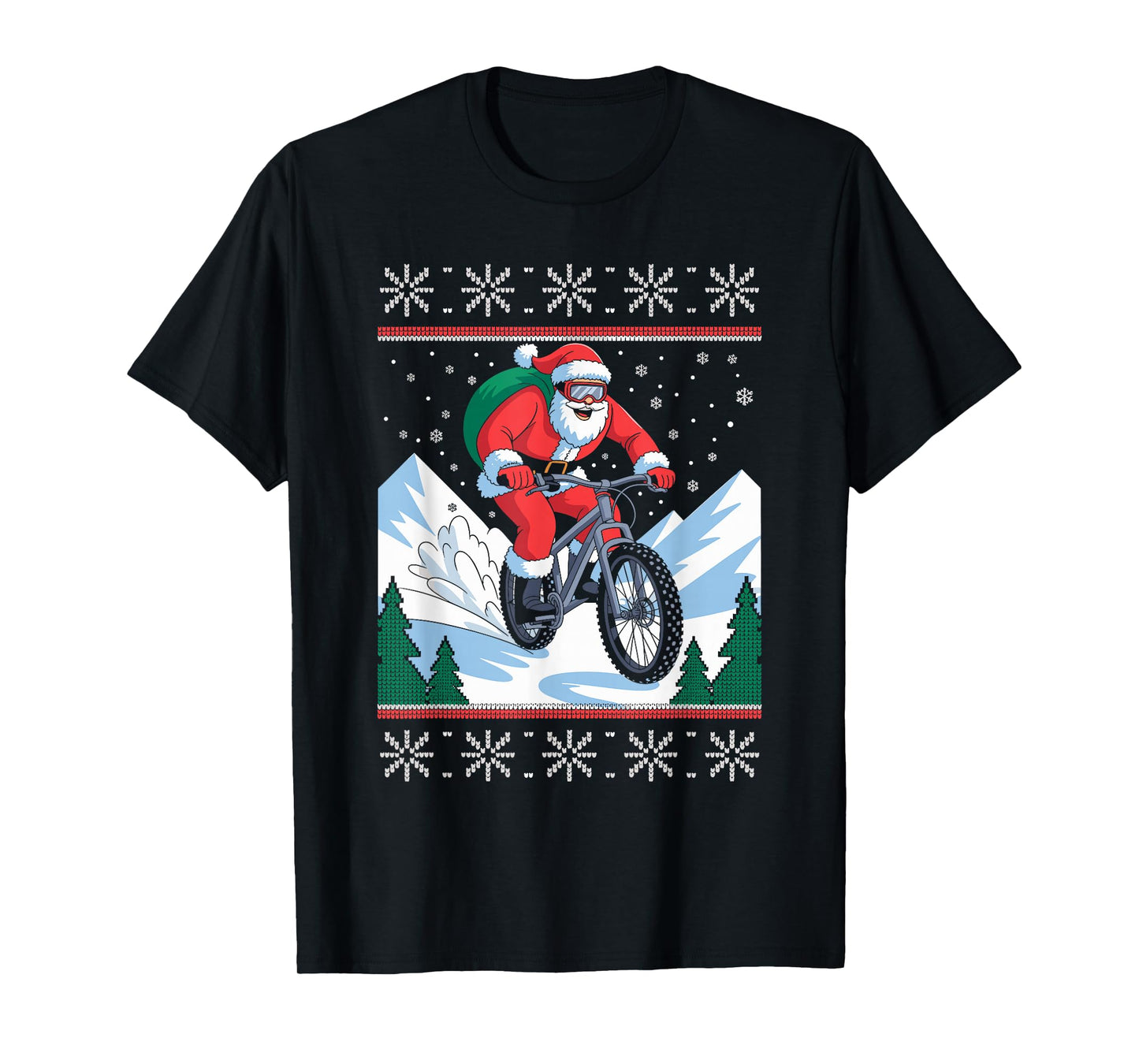 Santa Claus Mountain Bike Ugly Christmas Sweater MTB T-Shirt