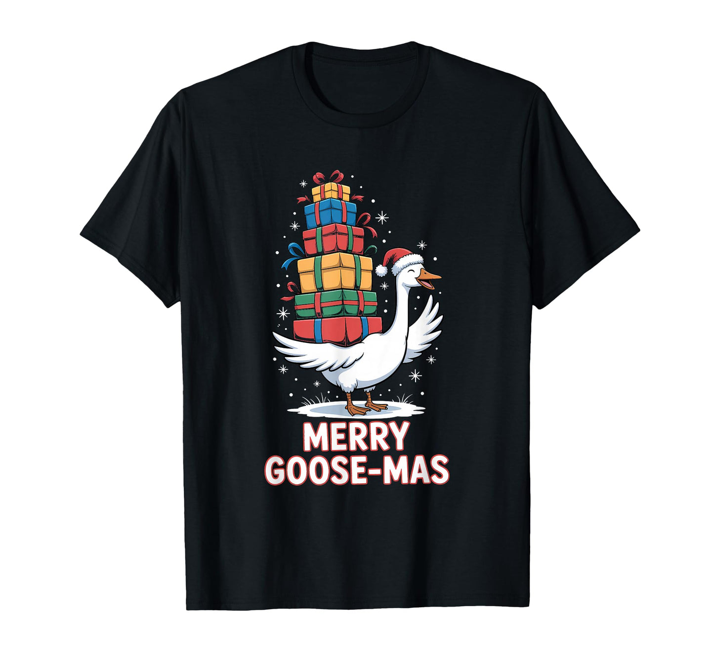 Merry Goose-mas with Xmas Presents Funny Christmas Goose T-Shirt