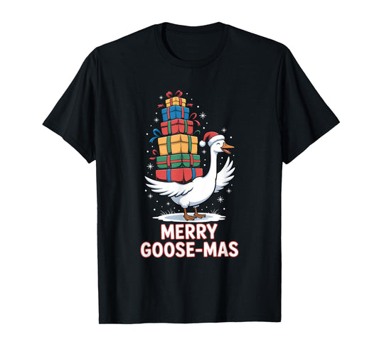 Merry Goose-mas with Xmas Presents Funny Christmas Goose T-Shirt