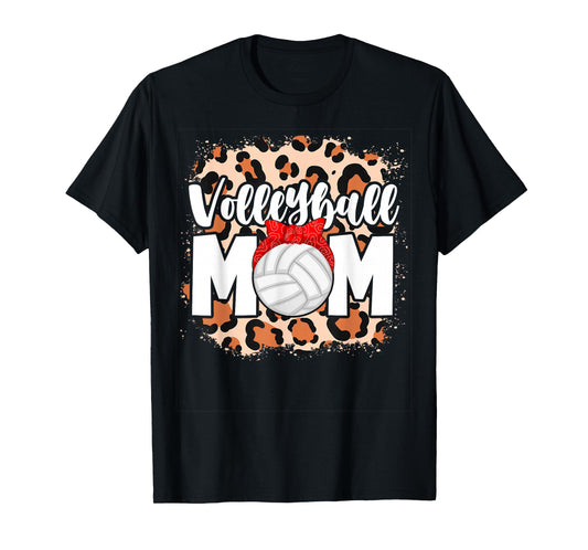 Volleyball Mom Leopard Messy Bun Game Day Funny Mothers Day T-Shirt