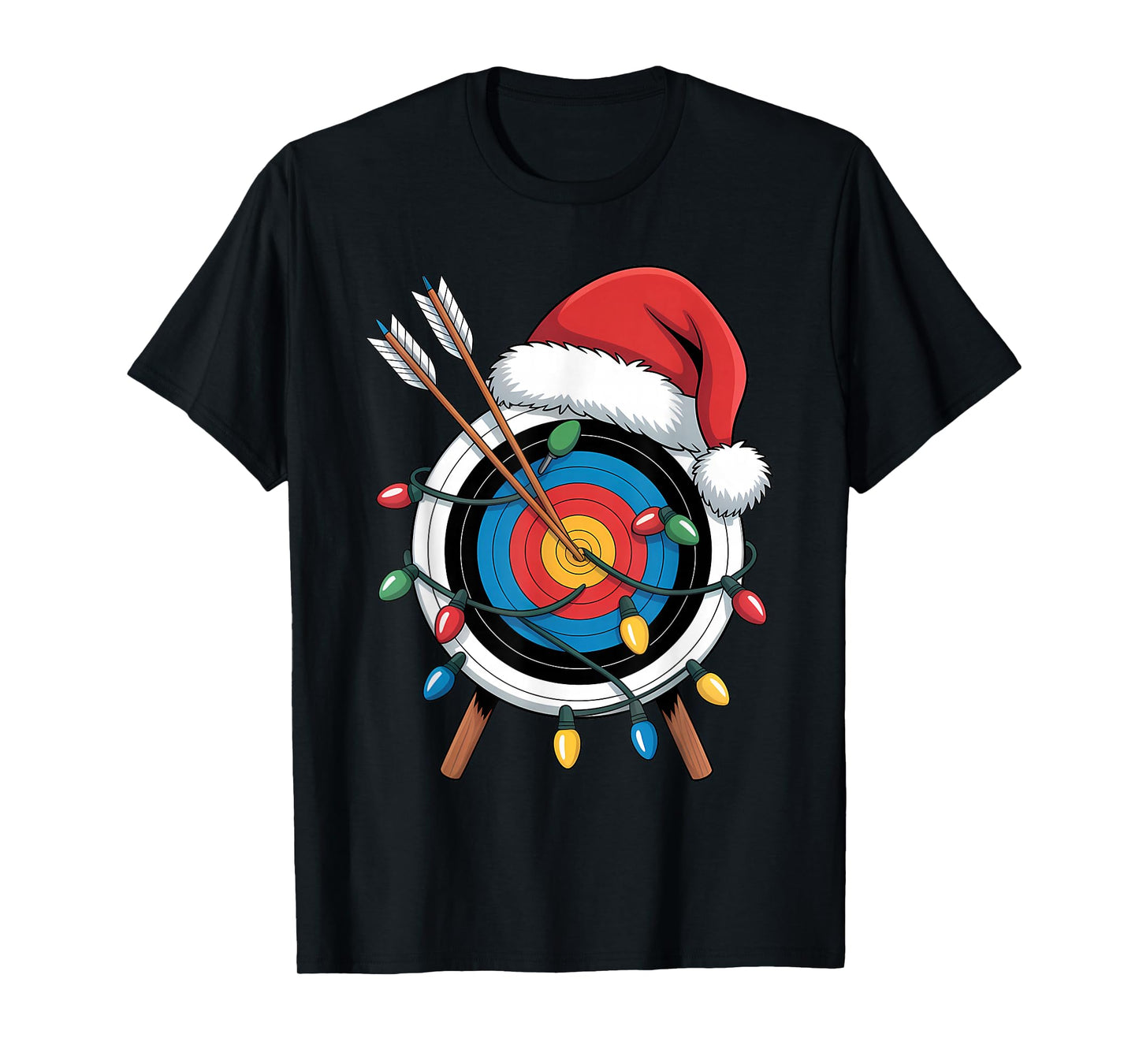 Funny Christmas Archery Santa Hat Xmas Lights Holiday T-Shirt