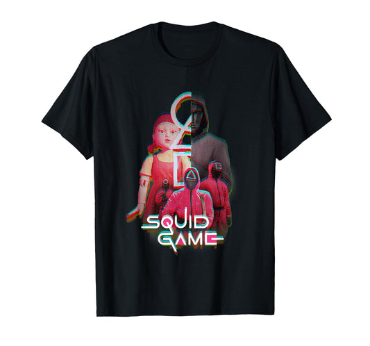Squid Game 2 Front Man Split Face Glitch Logo T-Shirt
