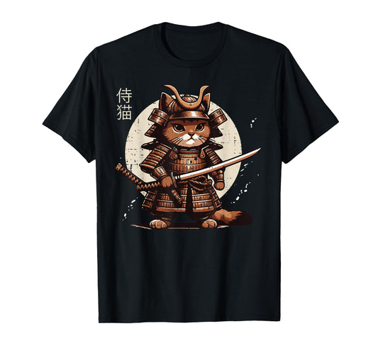 Japanese Samurai Cat Warrior Kitten Kitty Men Women Kids T-Shirt