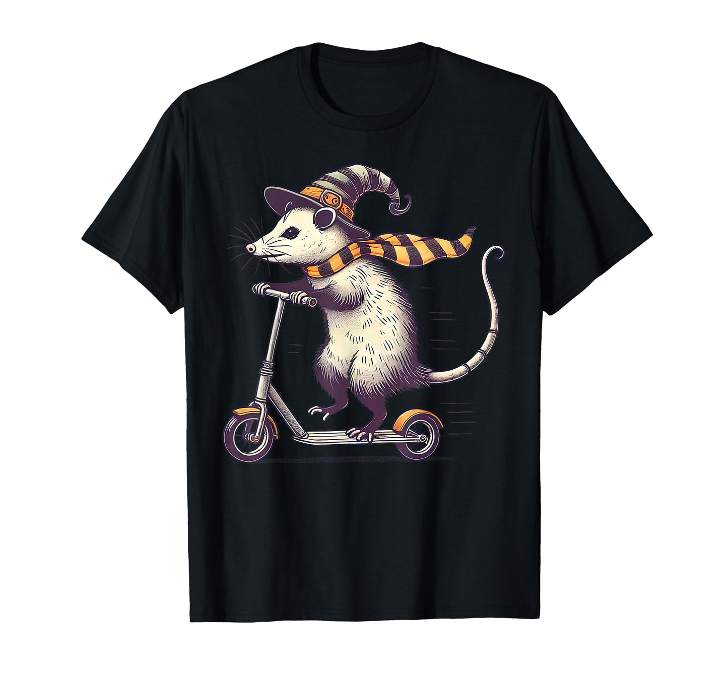 Witch Opossum Riding Scooter Halloween Pumpkin Autumn Fall T-Shirt
