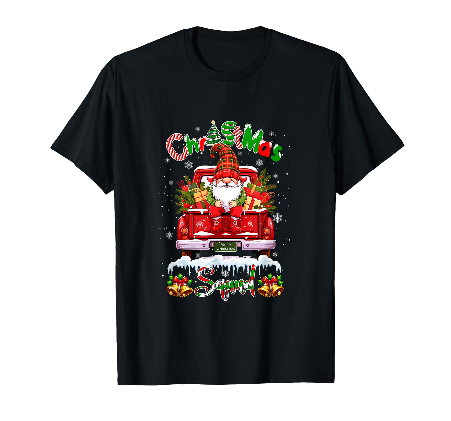 Christmas Squad Colorful Gnome On Pickup Truck Xmas Boxes T-Shirt