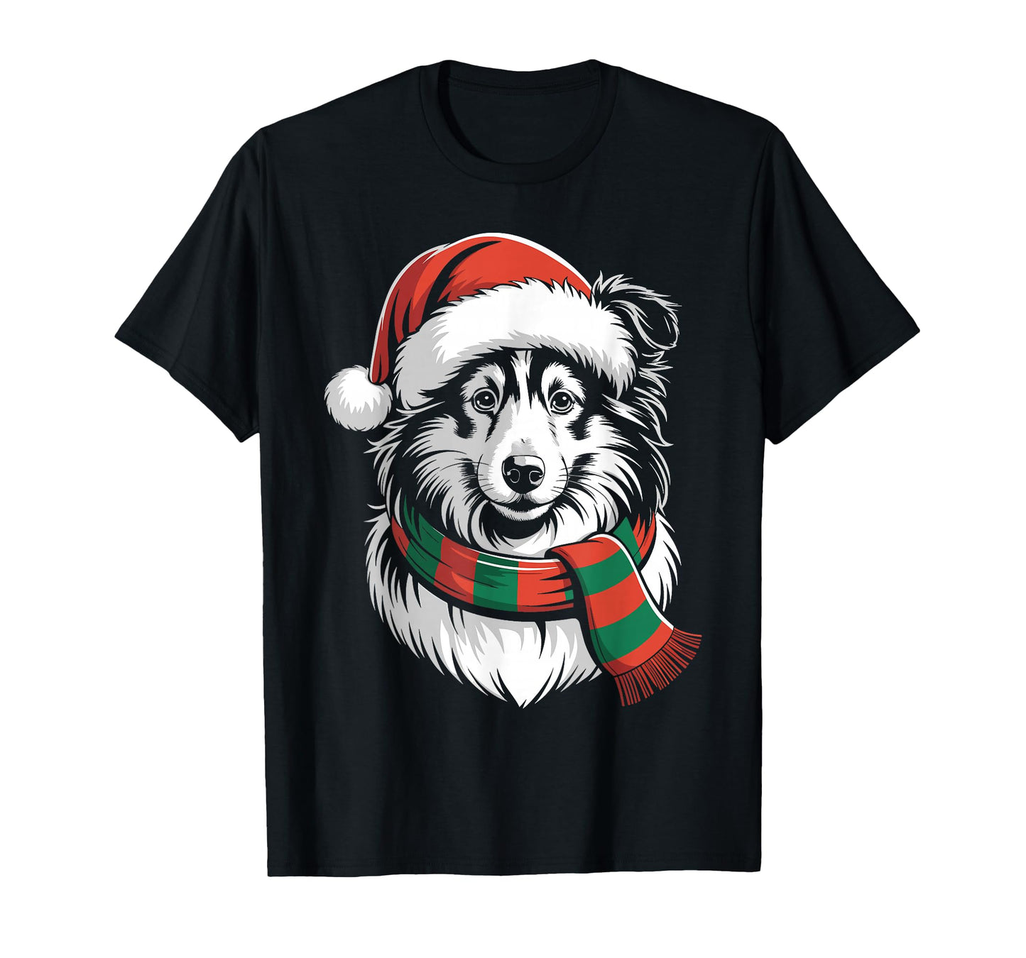 Shetland Sheepdog Dog Xmas Santa Hat Scarf Christmas Costume T-Shirt