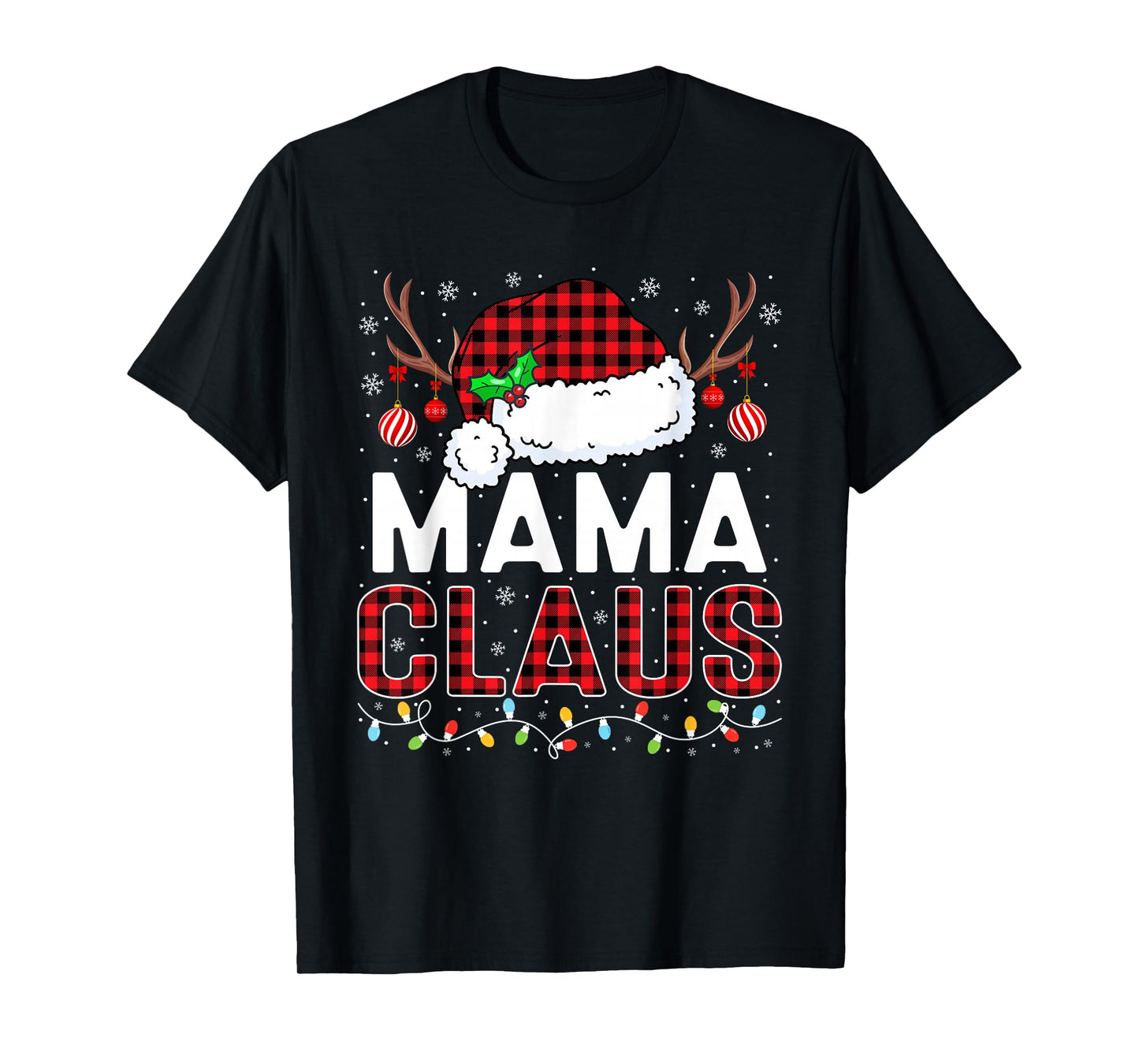 Christmas Lights Mama Claus Family Matching Xmas Pajama T-Shirt