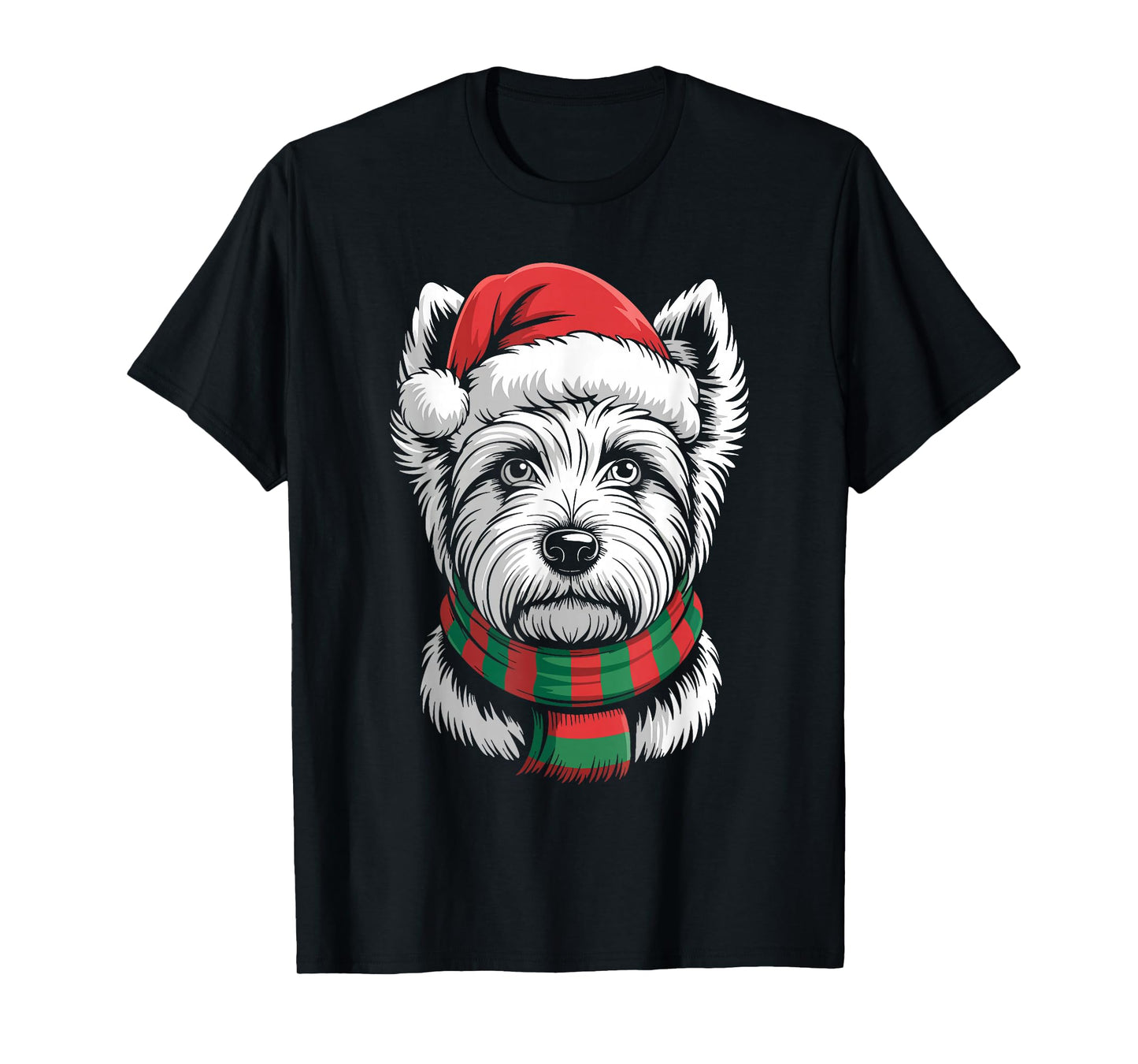 Westie Dog Xmas Santa Hat Scarf Christmas Costume T-Shirt