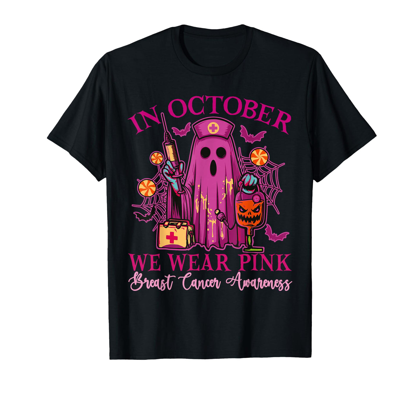 Boo Halloween Breast Cancer in October We Wear Pink T-Shirt