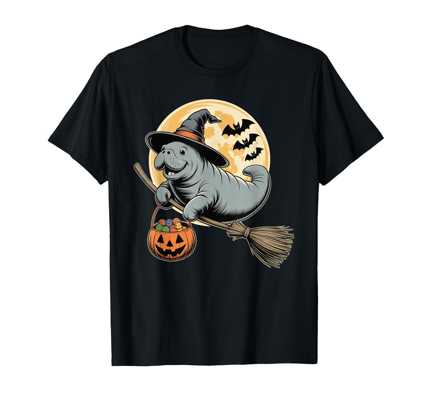 Manatee Witch Hat Pumpkin Halloween Costume Men Women Kids T-Shirt
