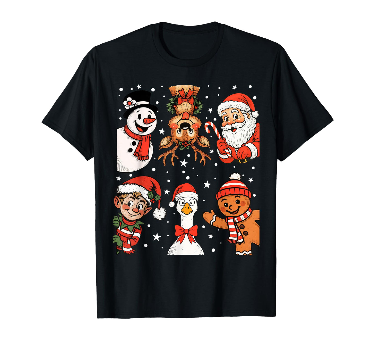 Funny Santa Claus Elf Snowman Ginger Bread Goose Christmas T-Shirt