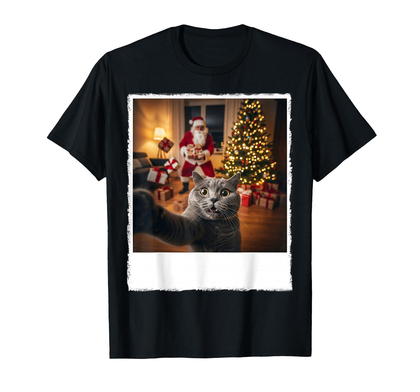 Holiday Funny Cat Selfie Santa Clause Gifts Christmas Night T-Shirt