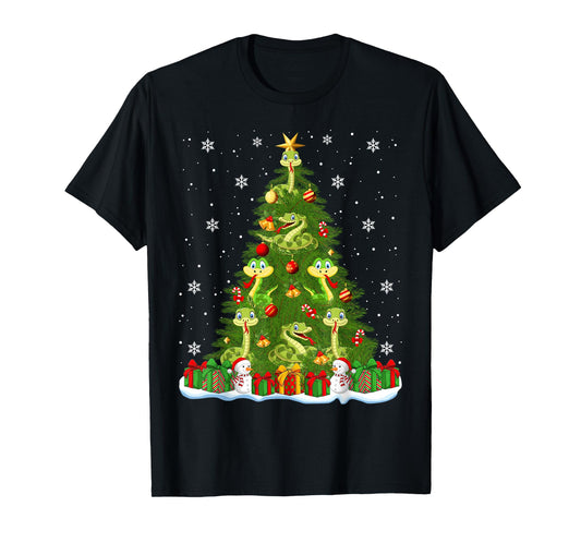 Cute Snake Christmas Tree Holiday Decor Funny Xmas Lights T-Shirt