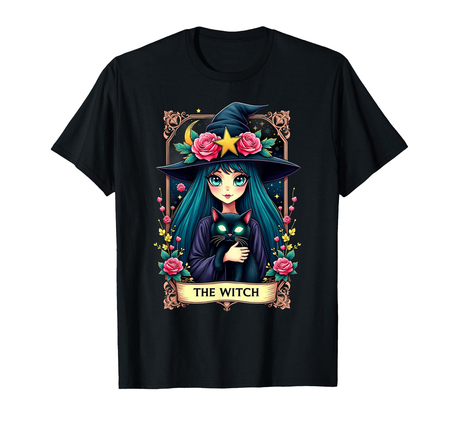 Gothic Tarot Card The Witch with Black Cat T-Shirt