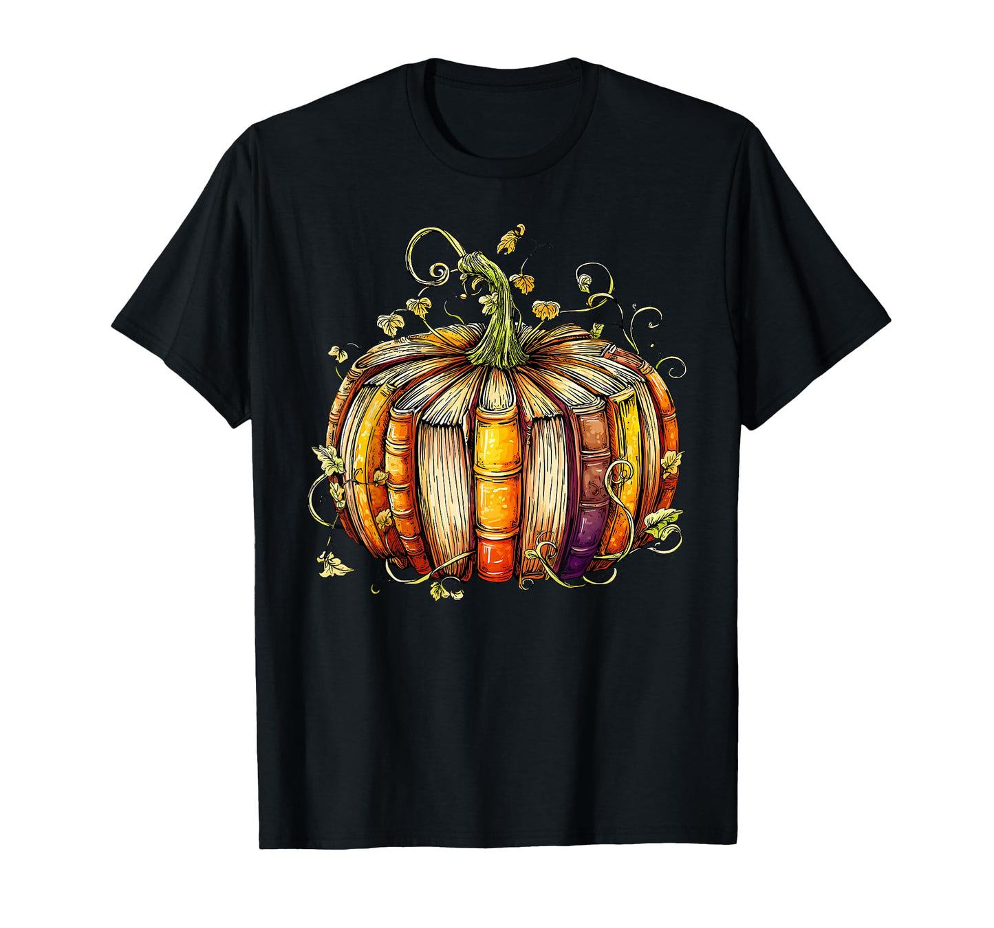Books Pumpkins Vintage Library Thanksgiving Fall Teacher Kid T-Shirt
