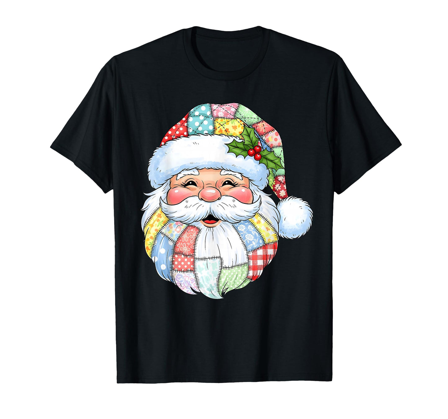 Santa Claus Face Patchwork Christmas Holiday Cheer Men Women T-Shirt