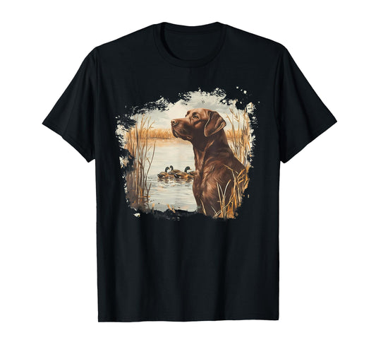 Retro Chocolate Lab Mallard Duck For Duck Hunting Men Dad T-Shirt