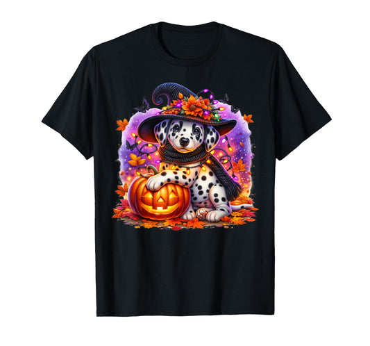 Dalmatian Dog Halloween Graphic with Spooky Pumpkin Face T-Shirt