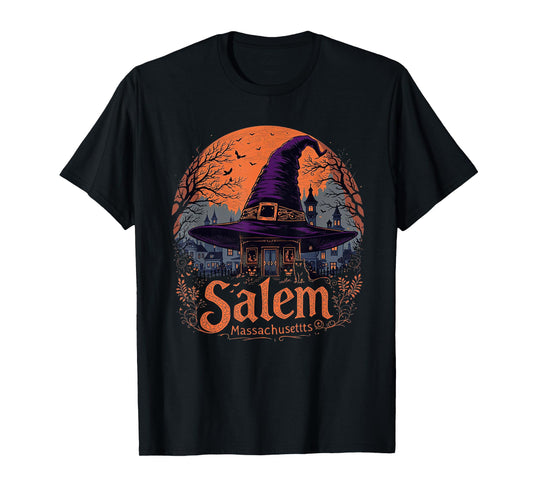 Vintage Salem Massachusetts Halloween Skyline Cityscape T-Shirt