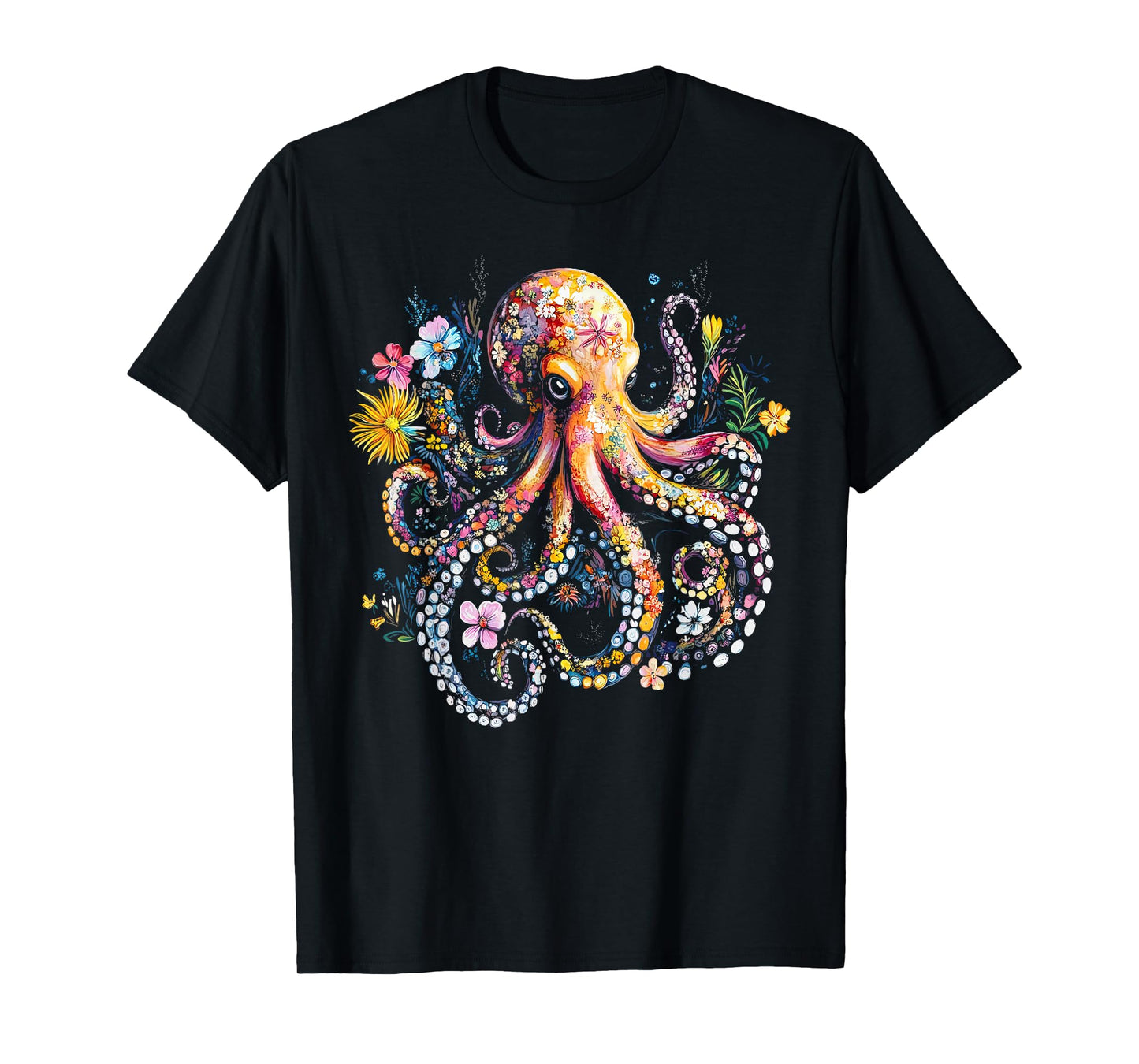 Vintage Floral Octopus Marine Biologist Ocean Sea Animal T-Shirt