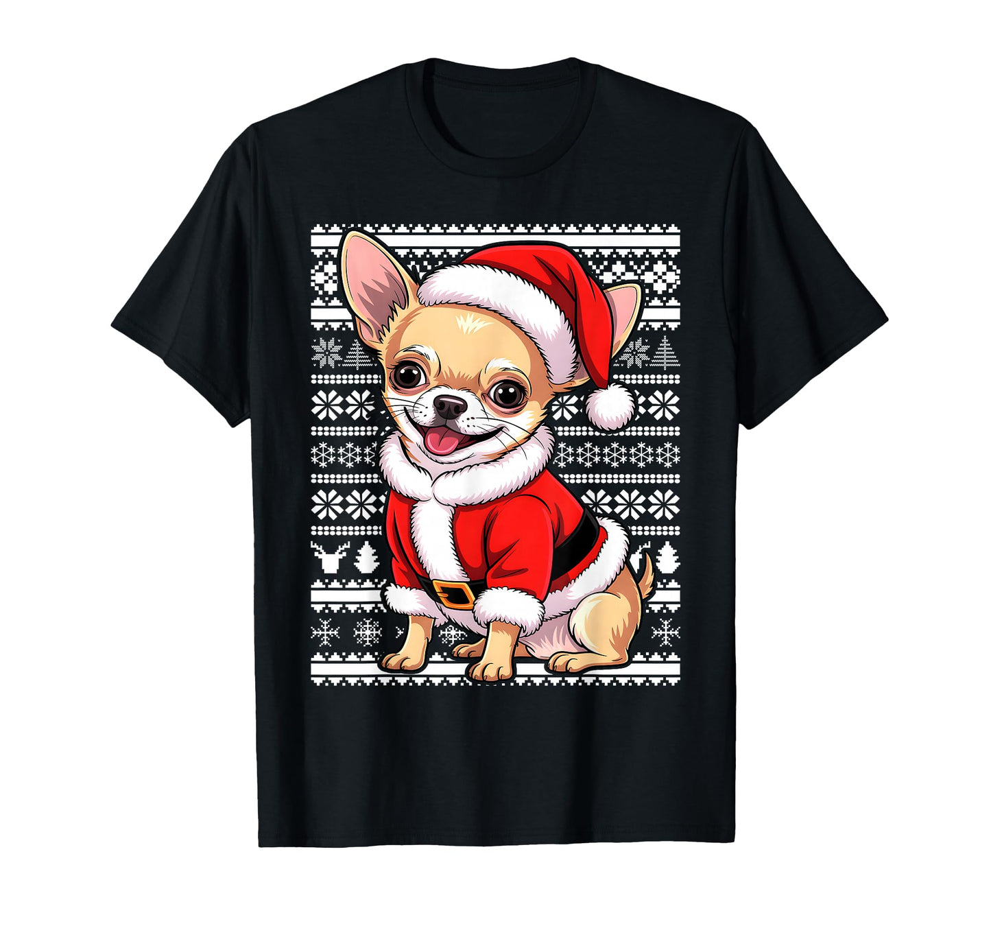 Brown Chihuahua Dog Santa Hat Xmas Ugly Christmas T-Shirt