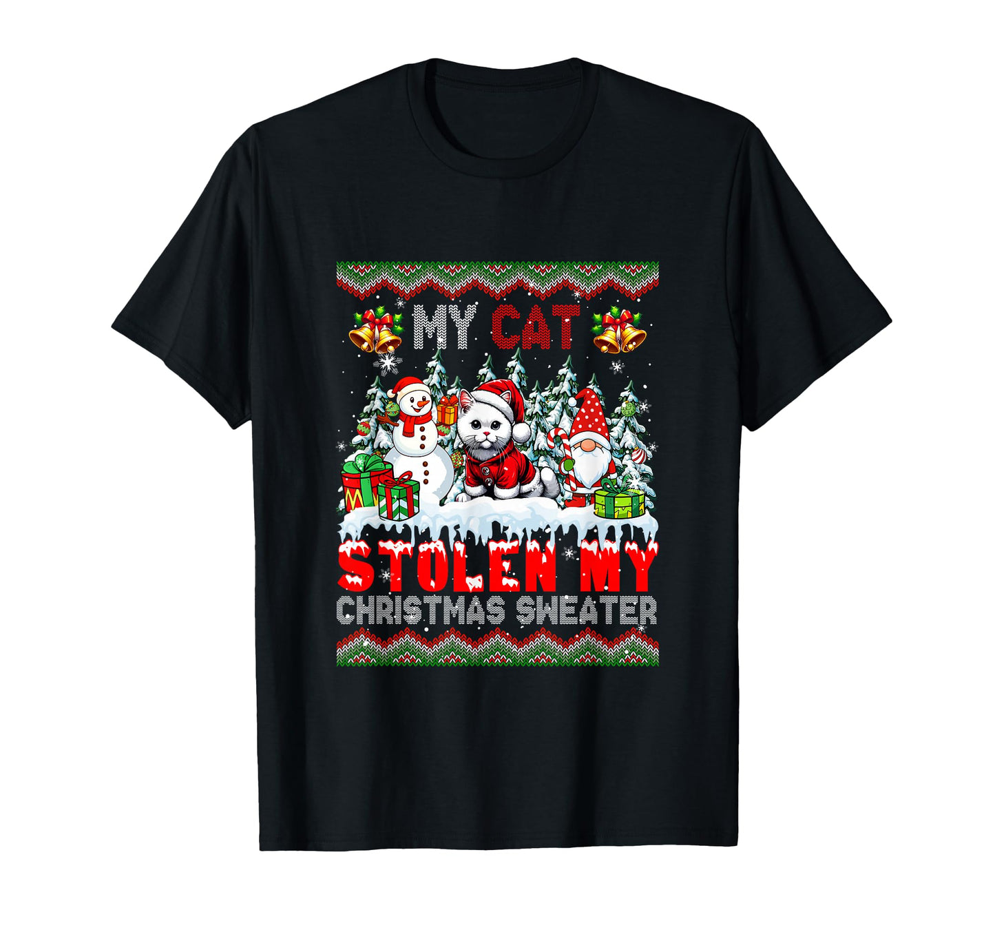 My Cat Stolen My Christmas Sweater Santa Dog Gnome T-Shirt