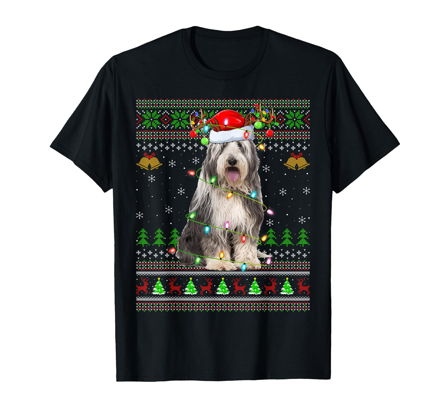 Bearded Collie Dog Ugly Christmas Sweater Holiday Santa Xmas T-Shirt