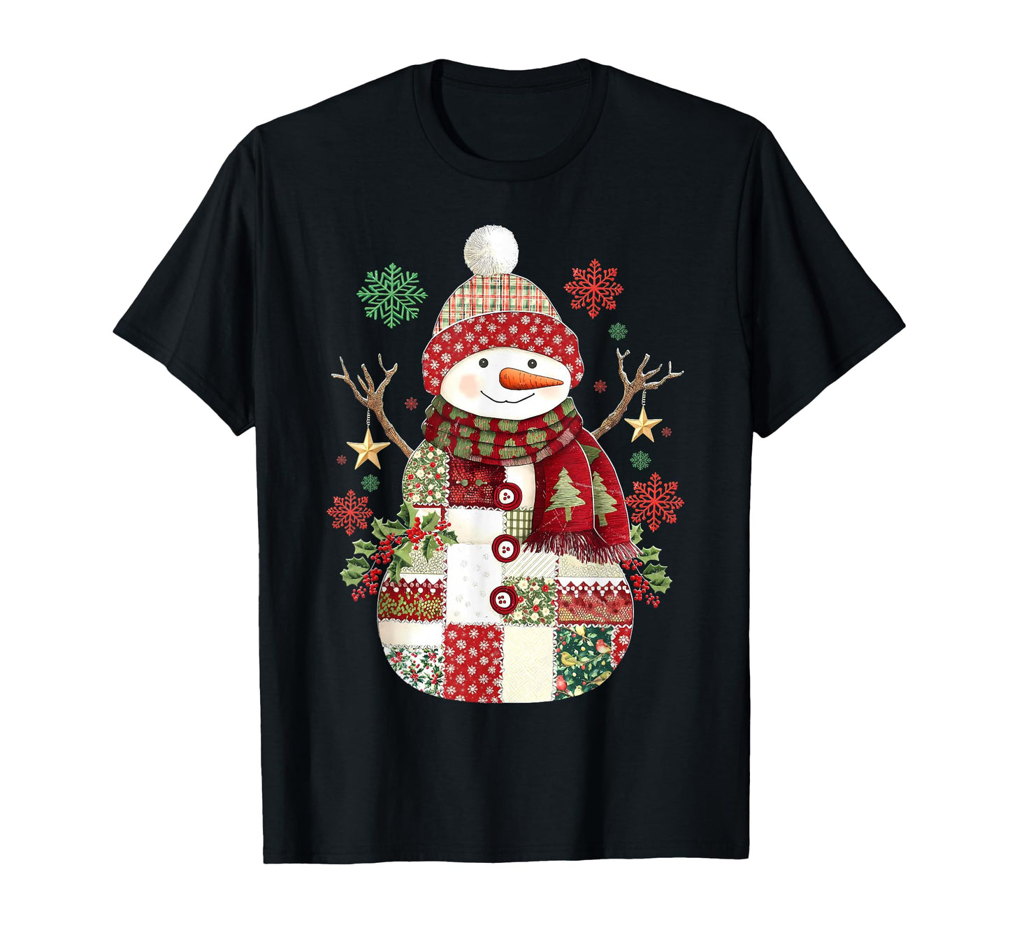 Patchwork Snowman Preppy Girly Christmas Xmas Holiday Kids T-Shirt