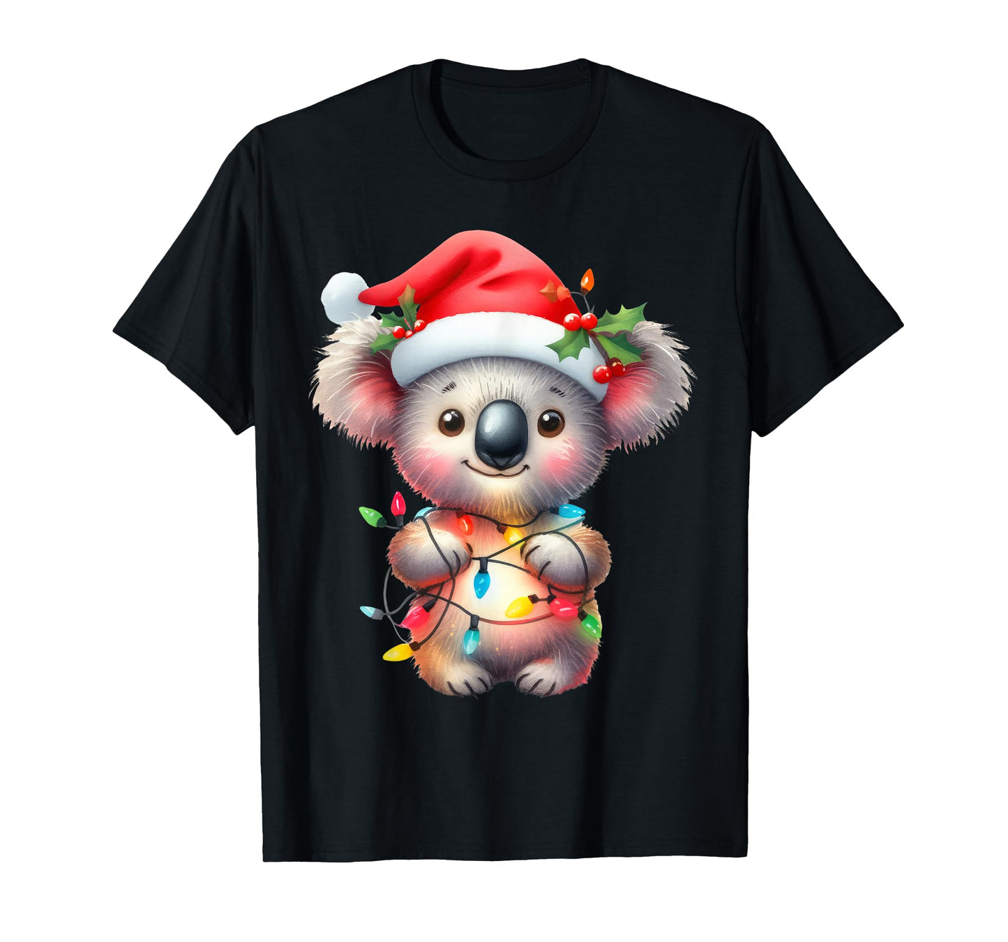 Koala Christmas Lights Funny Santa Hat Merry Xmas T-Shirt