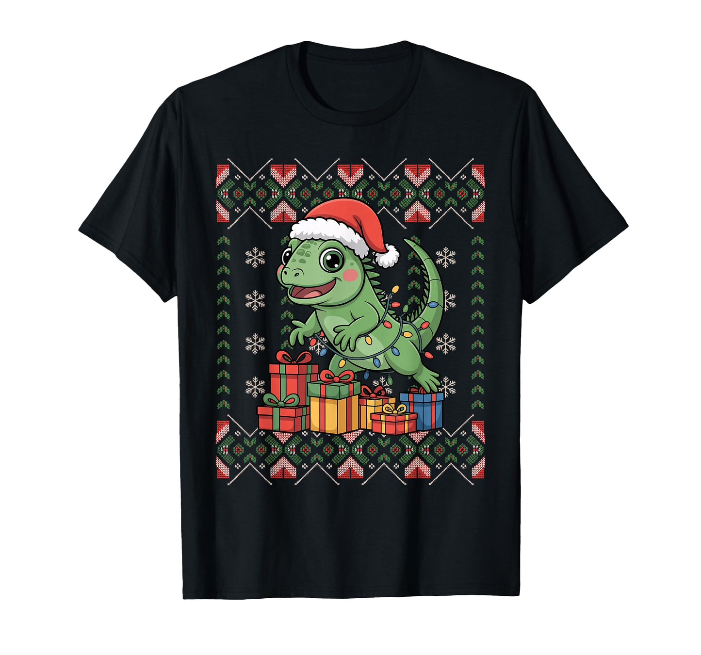 Santa Iguana Christmas Ugly Sweater Funny Holiday Pajamas T-Shirt