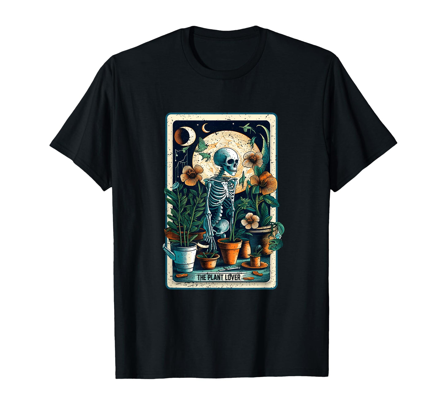 Plant Lover Gardener Tarot Card Halloween Skeleton Moon T-Shirt