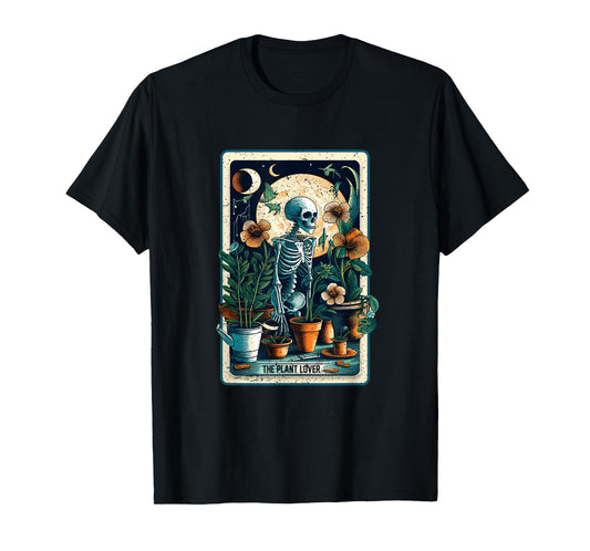 Plant Lover Gardener Tarot Card Halloween Skeleton Moon T-Shirt