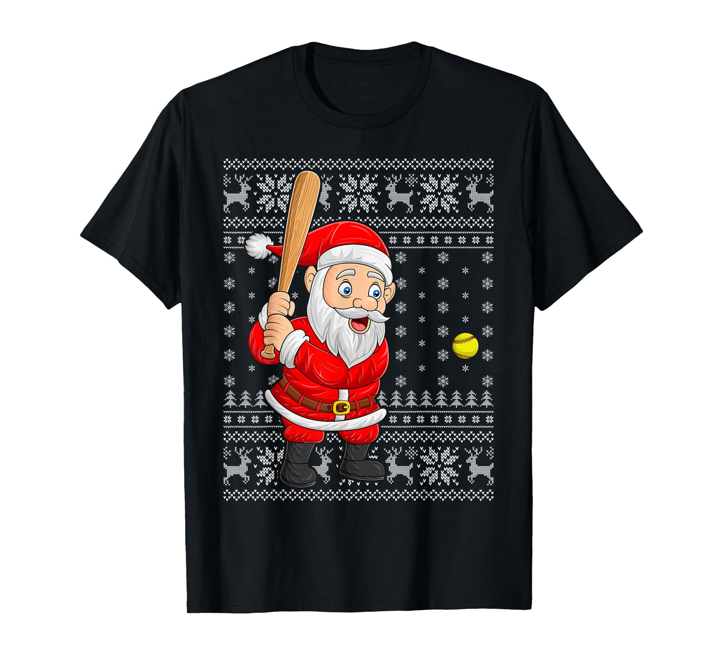 Santa Playing Baseball Softball Ugly Christmas Sweaters Xmas T-Shirt