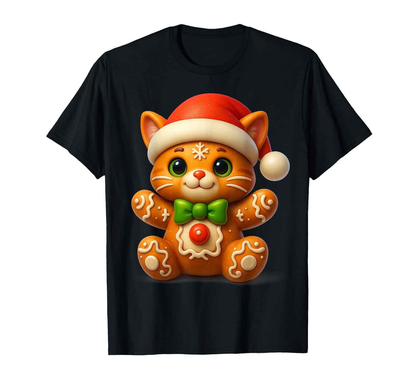 Funny Gingerbread Man Cat Christmas Womens Mens Gifts T-Shirt