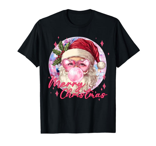 Disco Christmas Retro Groovy Santa Claus Merry Bright Women T-Shirt