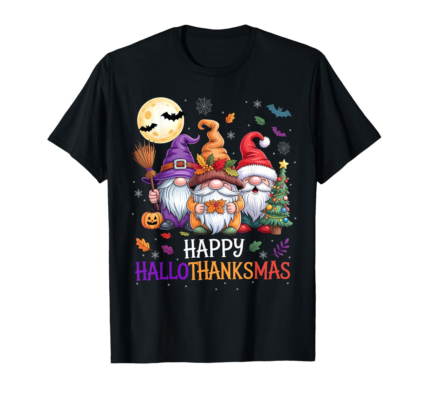 Happy Hallothanksmas Gnomes Lover Halloween Merry Christmas T-Shirt