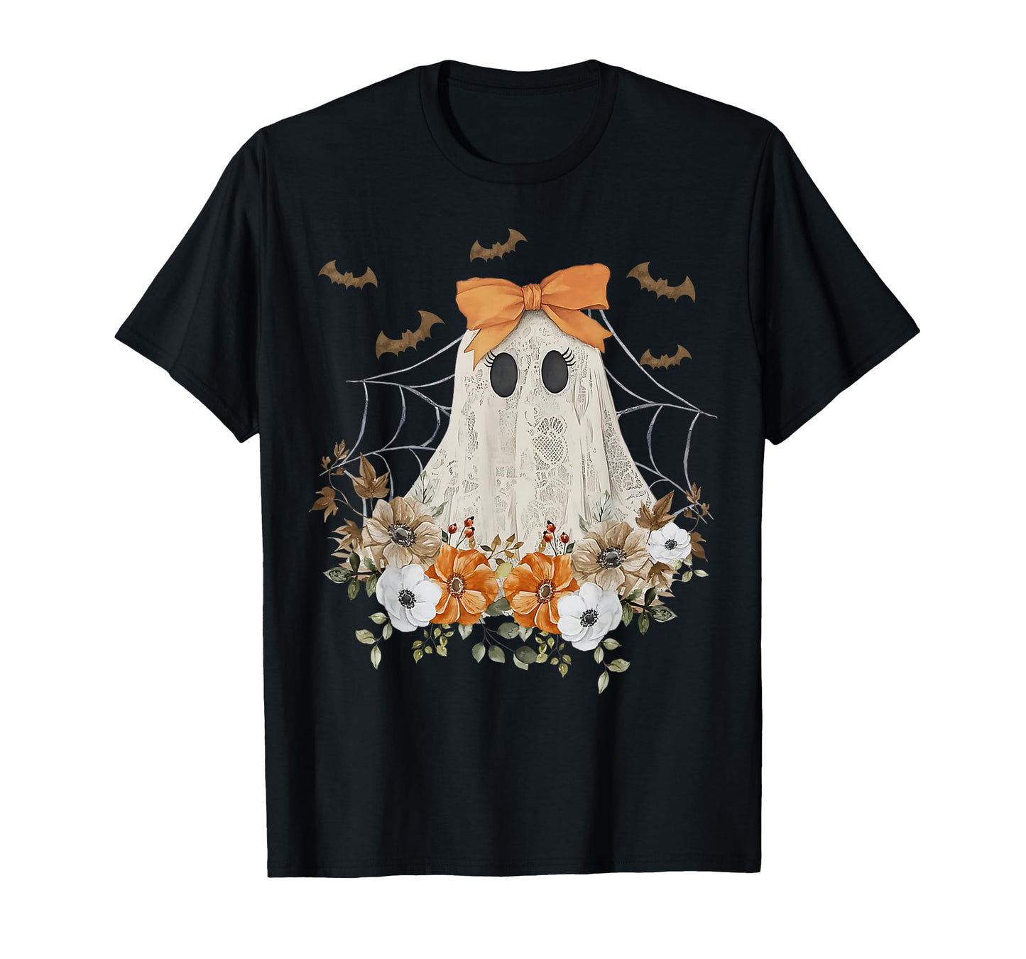 Coquette Ghost Flower Ghost Spooky Lace T-Shirt