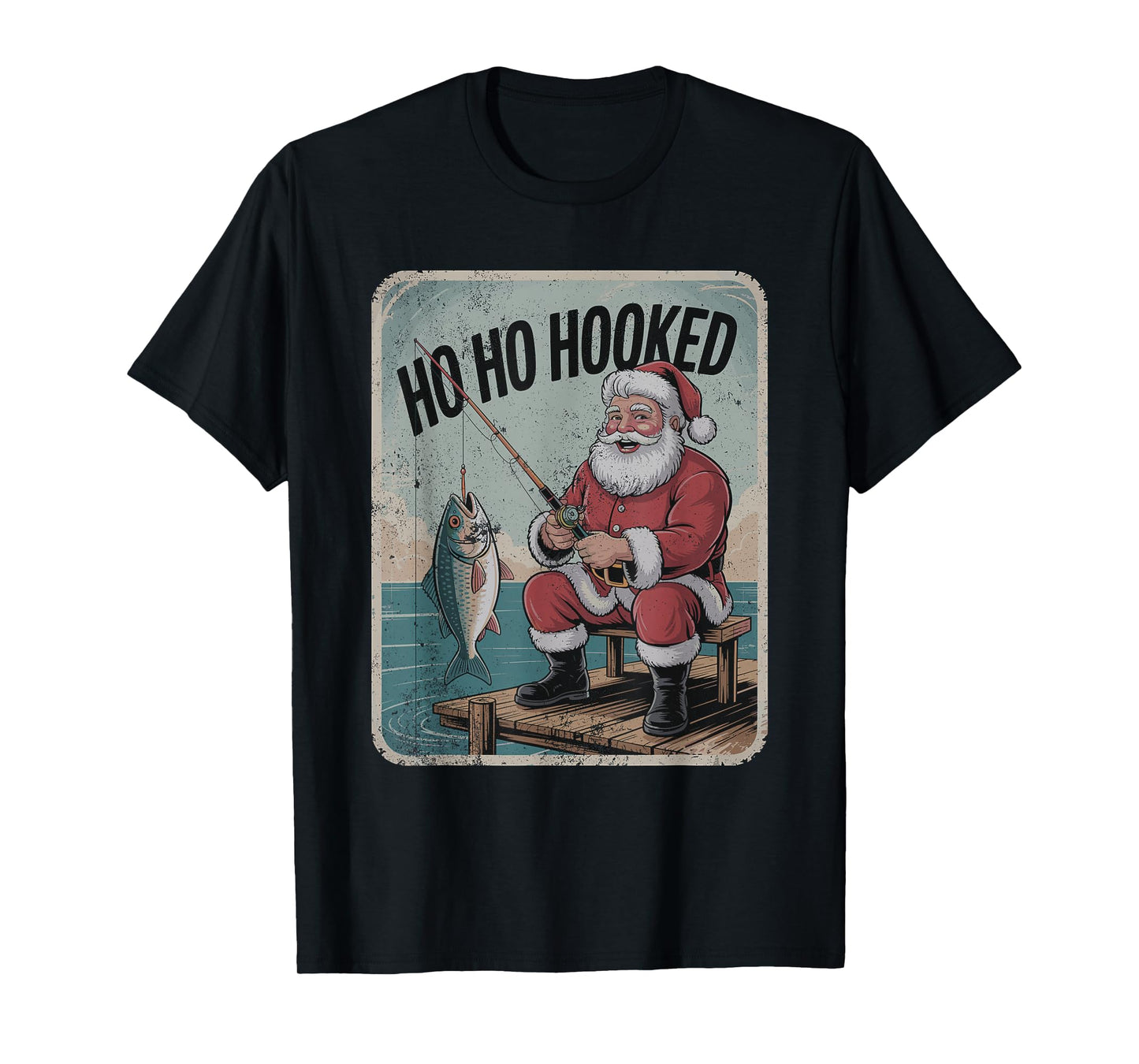 Vintage Santa Fishing Retro Christmas Holiday Sports T-Shirt