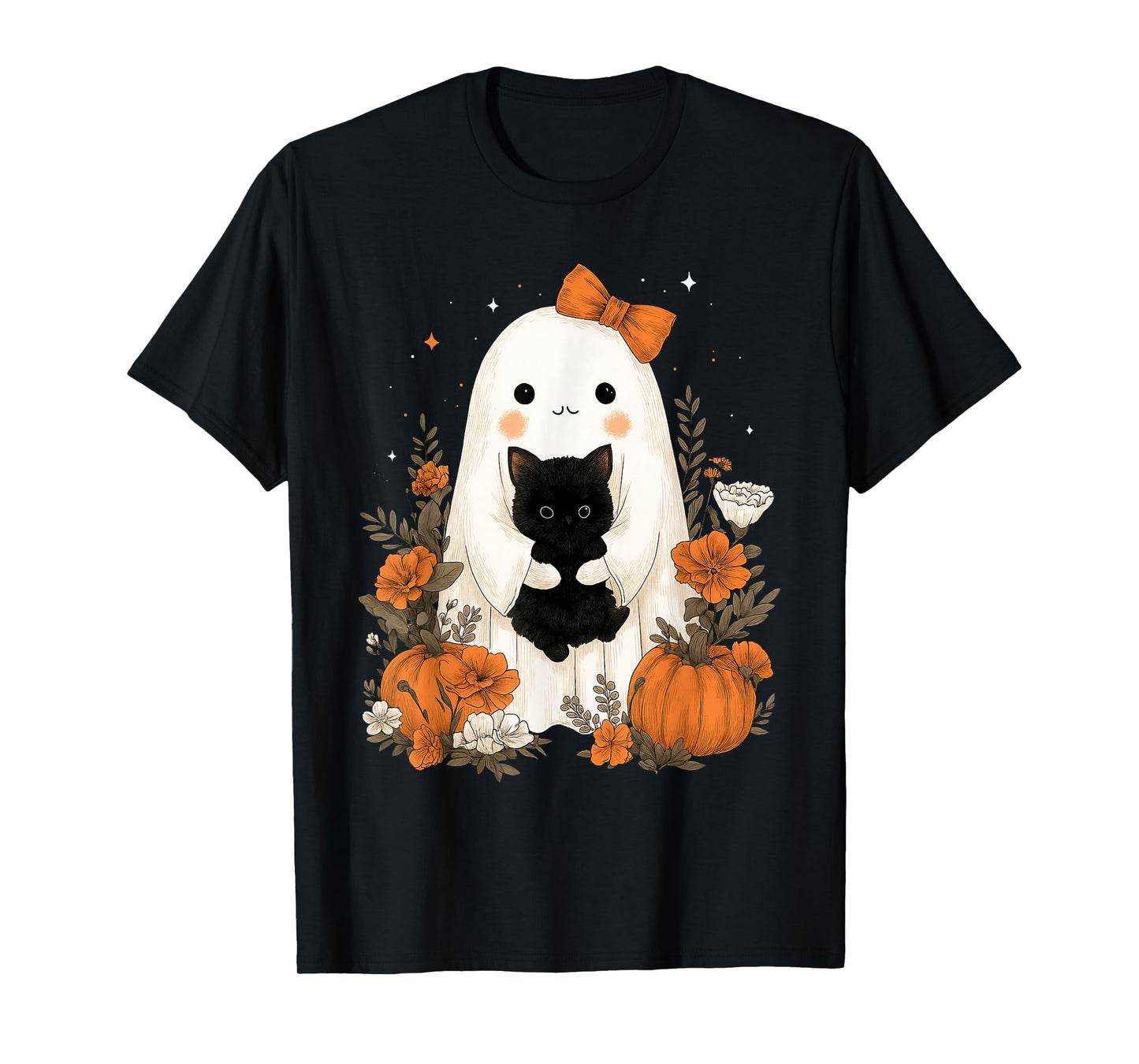 Vintage Halloween Ghost Holding Cat Spooky for Men Women T-Shirt