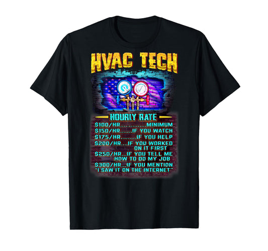 Funny HVAC Technician hourly rate T-Shirt - Adults, Unisex, Short Sleeve, Black, X-Small, Classic Fit, Polyester 100%, Vintage Modern Blend, HVAC Technicians, HVAC Enthusiasts, Fun-loving Adults