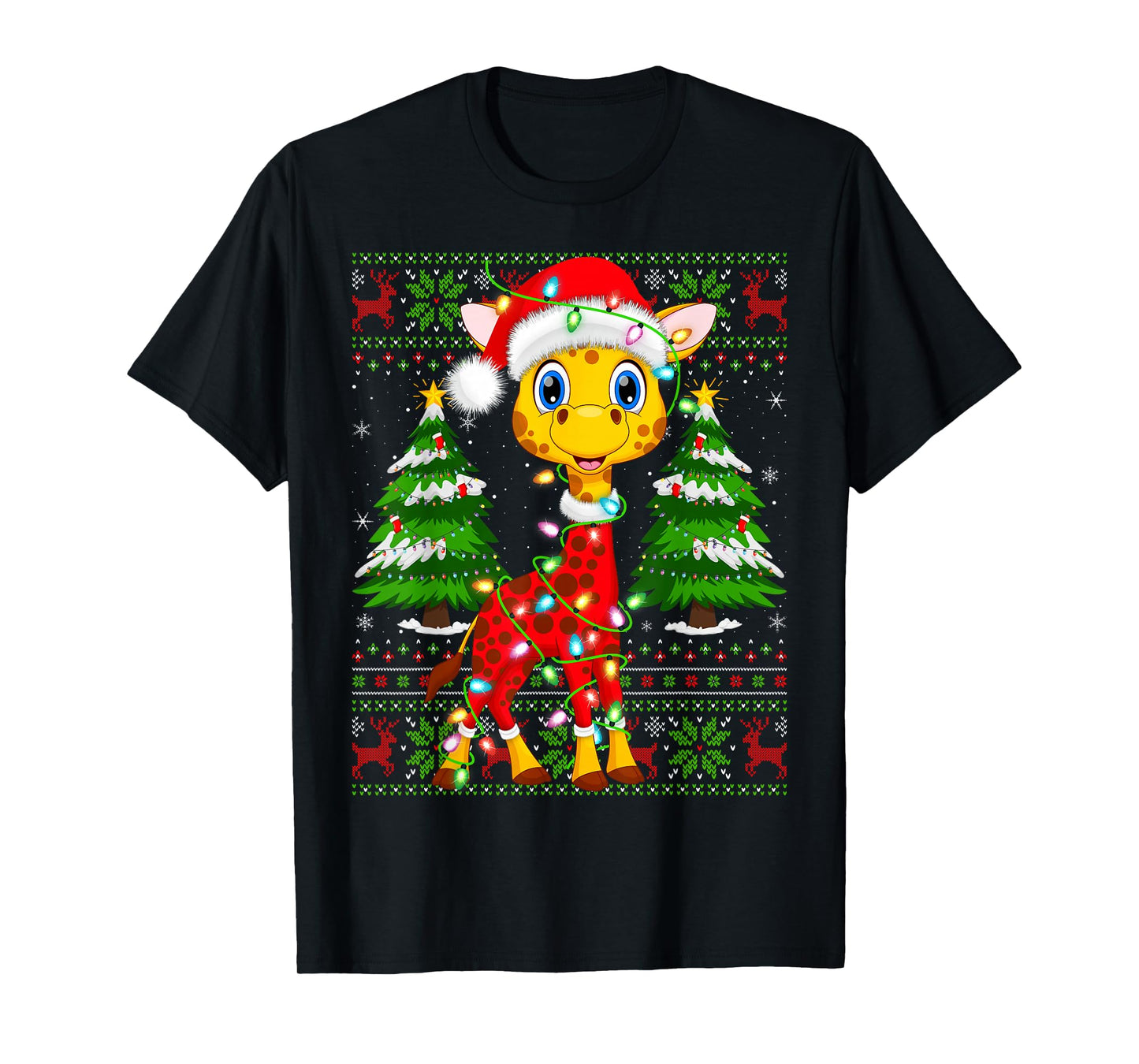 Giraffe Christmas Lights Santa Costume Ugly Xmas Sweaters T-Shirt