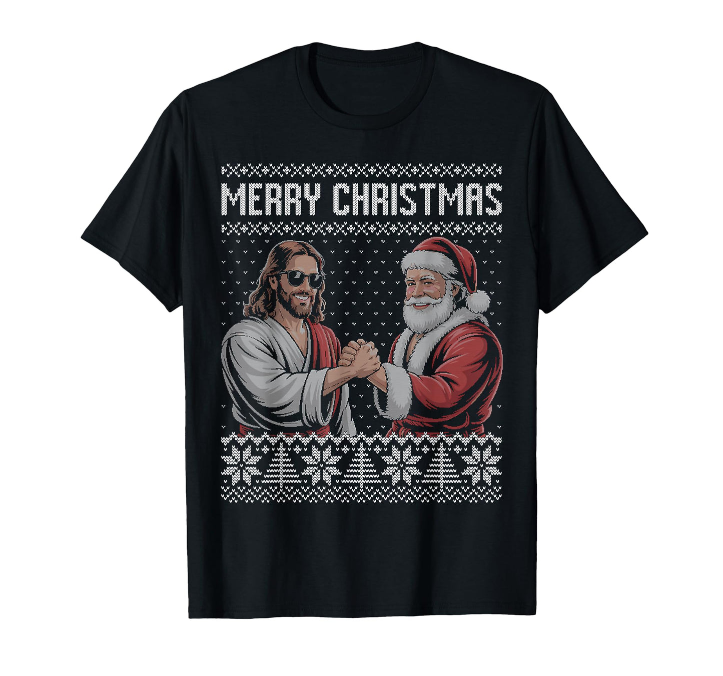 Ugly Christmas Sweater Jesus and Santa Funy T-Shirt
