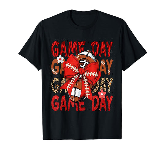 Football Lover Coquette Bow Game Day Fan & Player Mom & Girl T-Shirt