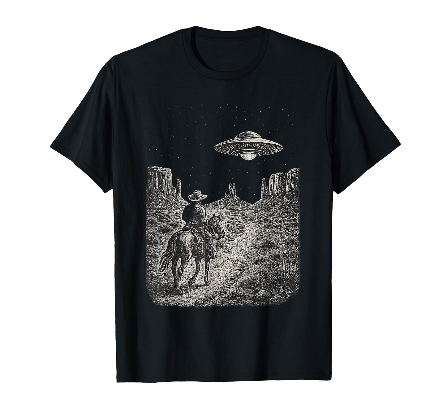 Vintage Western UFO Cowboy Alien Encounter Retro Country T-Shirt