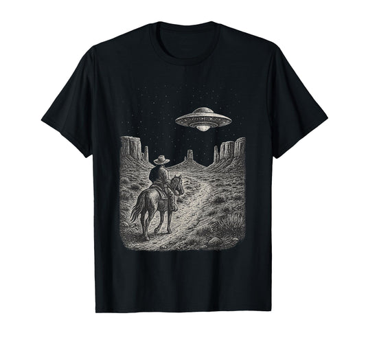 Vintage Western UFO Cowboy Alien Encounter Retro Country T-Shirt