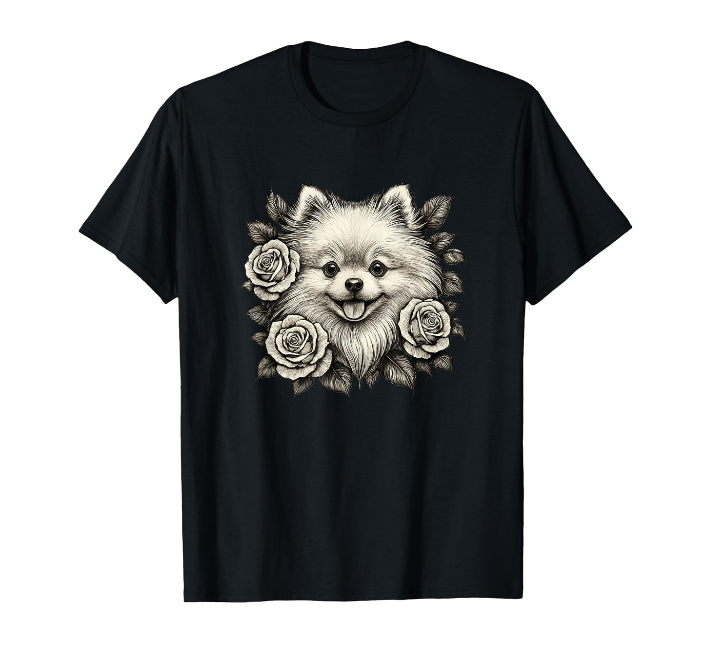 Pomeranian Vintage Roses Retro Tattoo T-Shirt