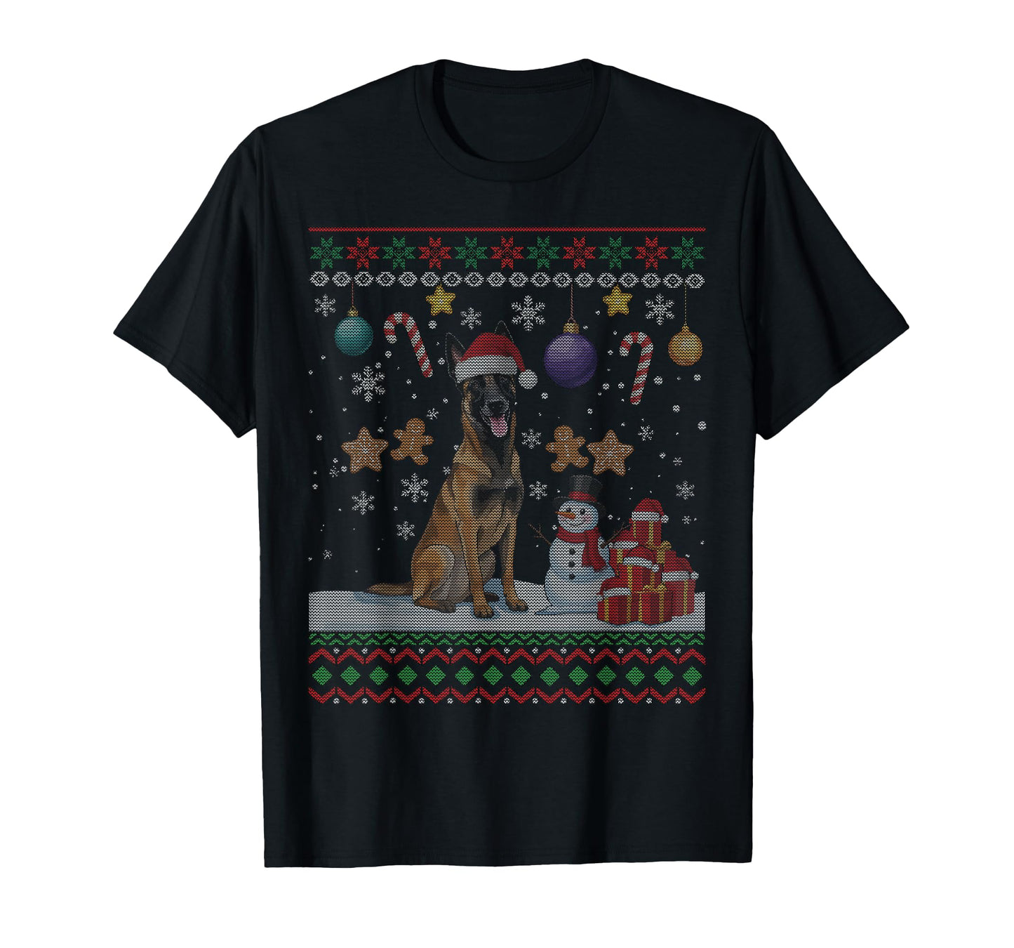 Belgian Malinois Dog Santa Happy Christmas Ugly Christmas T-Shirt