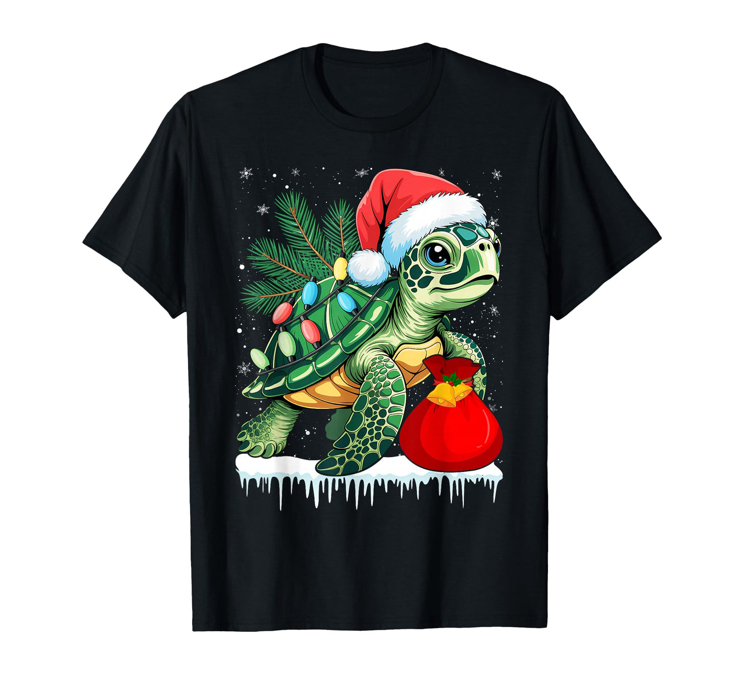 Sea Turtle Christmas Lights and Santa Hat T-Shirt