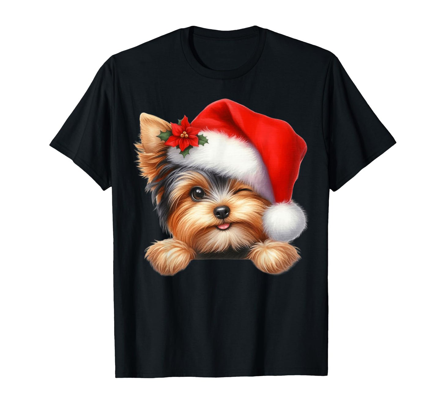 Yorkie Yorkshire Terrier Dog Christmas Santa Hat Dog Mom Dad T-Shirt